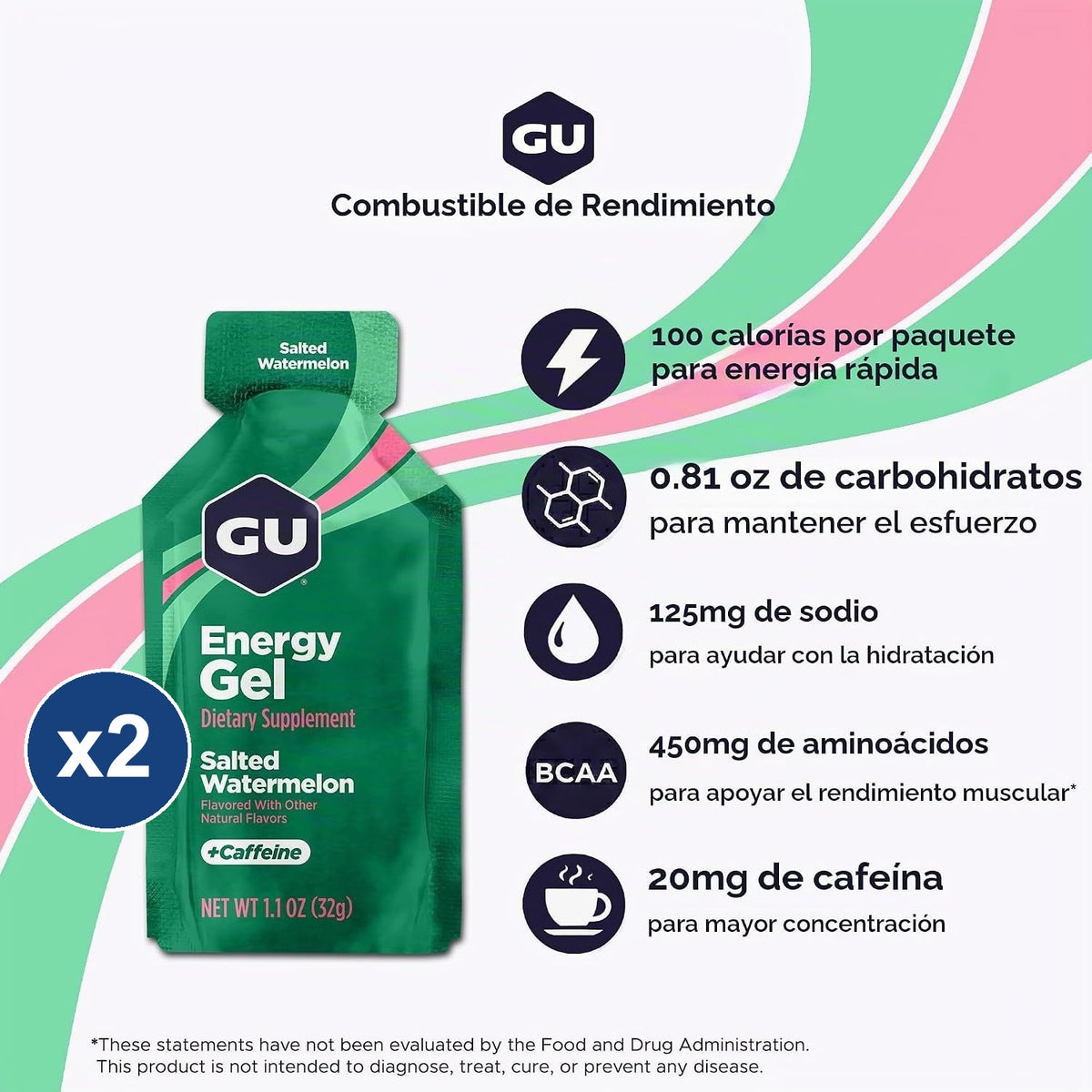 GU Energy Gel + Cafeína 32g (X 2 Unidades)