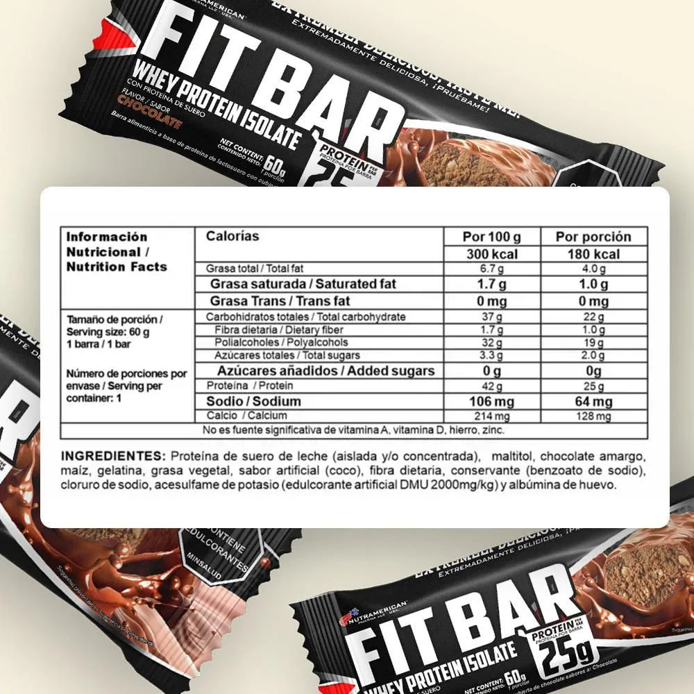 Fitbar Chocolate - Barra de proteína - 25g - Whey Protein Isolate