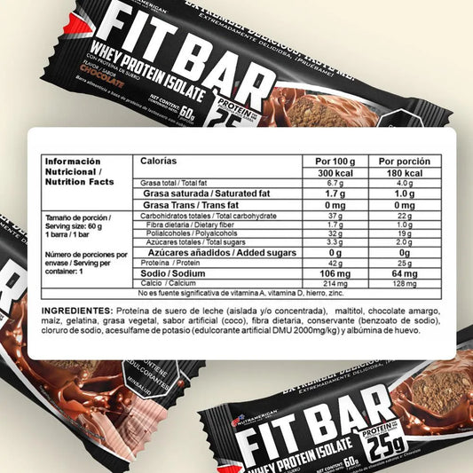 Fitbar Chocolate - Barra de proteína - 25g - Whey Protein Isolate