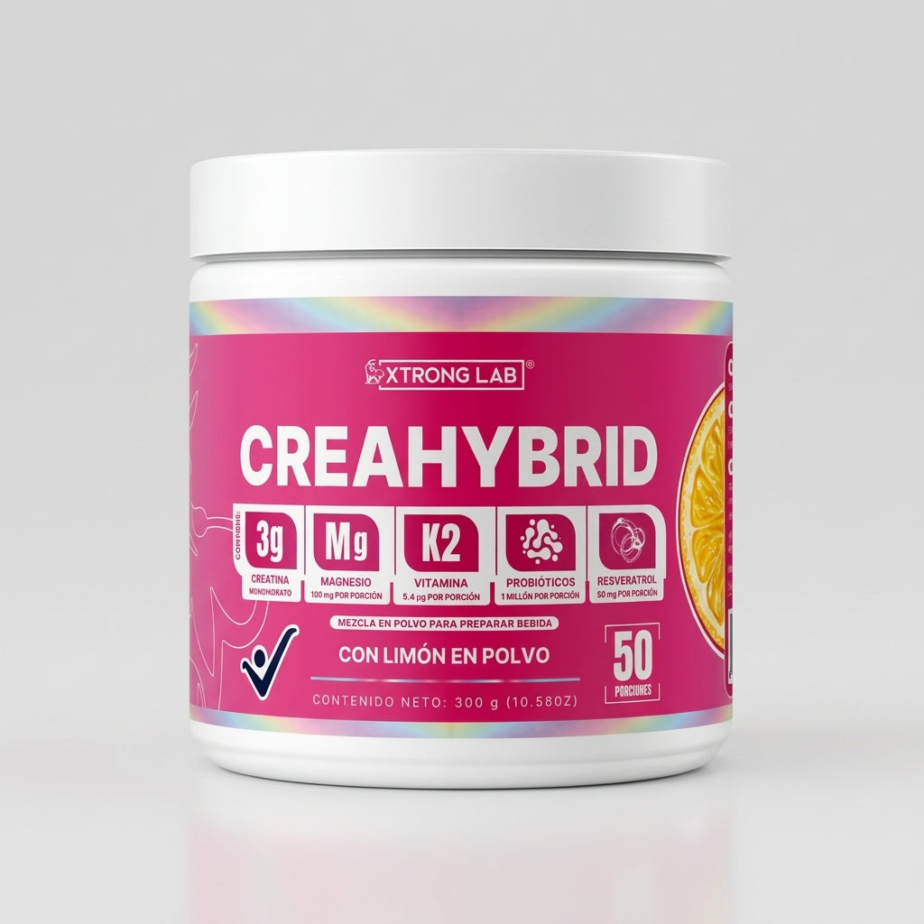 Creatina Creahybrid – 50 Servicios con Monohidrato de Creatina, Magnesio, Probióticos, Resveratrol, Vitamina K2 y D3