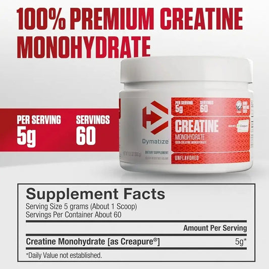 Creatina Dymatize Creapure Sin Sabor – 100% Monohidrato de Creatina Pura 60 Servicios