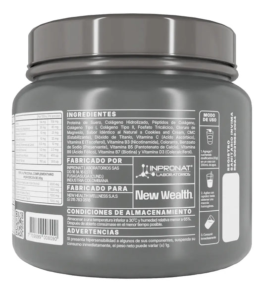 Colágeno Hidrolizado Bovino New Wealth 1000g Vainilla – 50 Servicios
