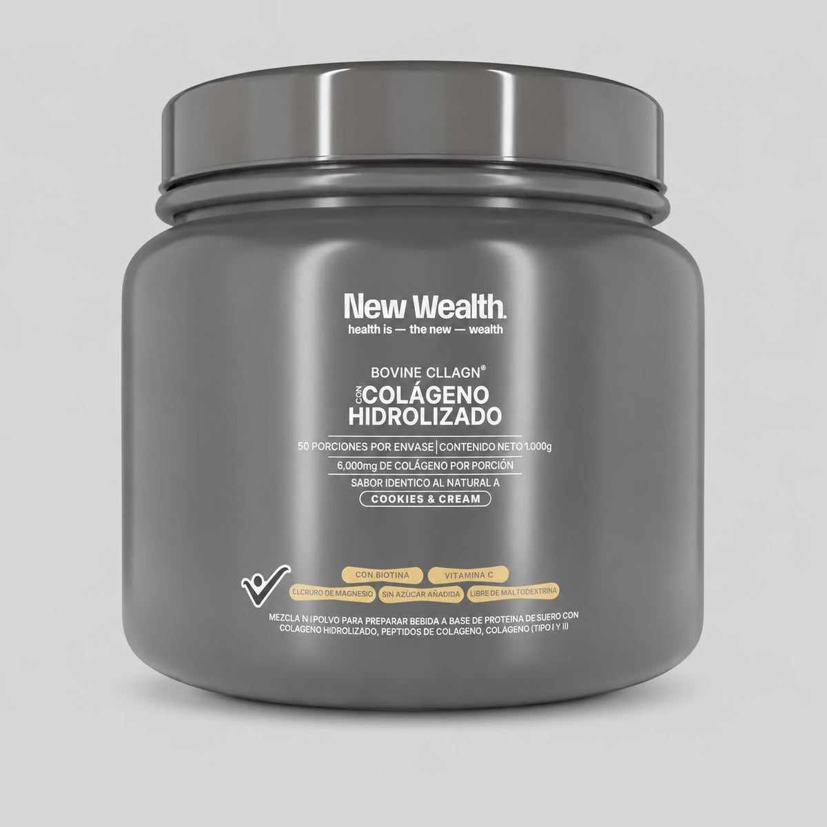 Colágeno Hidrolizado Bovino New Wealth 1000g Vainilla – 50 Servicios