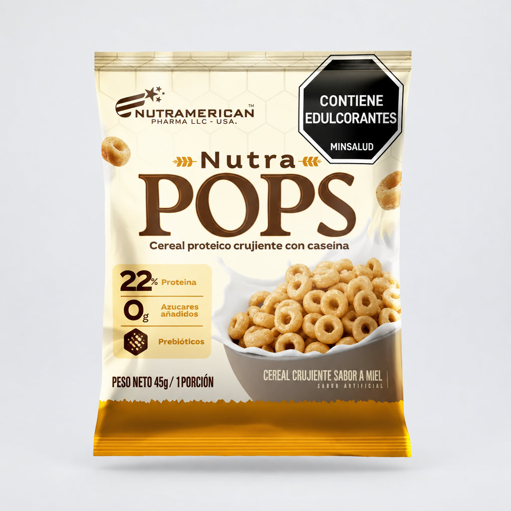 Nutra Pops Nutramerican (Pack x12 Paquetes) – Cereal Proteico Crujiente con Caseína