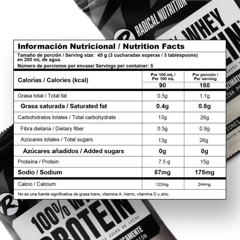 100% Whey Protein Radical Nutrition – Proteína Concentrada de Suero Deslactosada Enzimáticamente