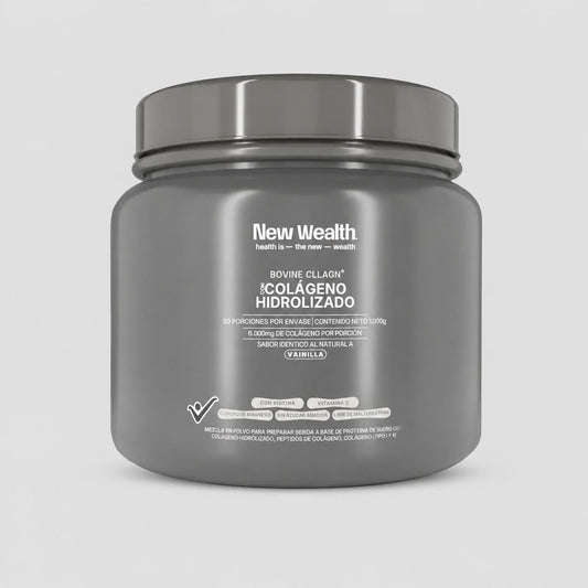 Colágeno Hidrolizado Bovino New Wealth 1000g Vainilla – 50 Servicios