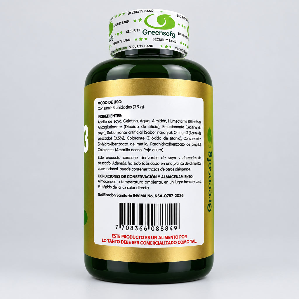Omega 3 Greensofg 1300mg – 100 Cápsulas Blandas (Softgels) Sabor a Naranja