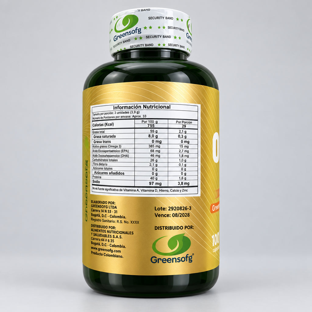 Omega 3 Greensofg 1300mg – 100 Cápsulas Blandas (Softgels) Sabor a Naranja