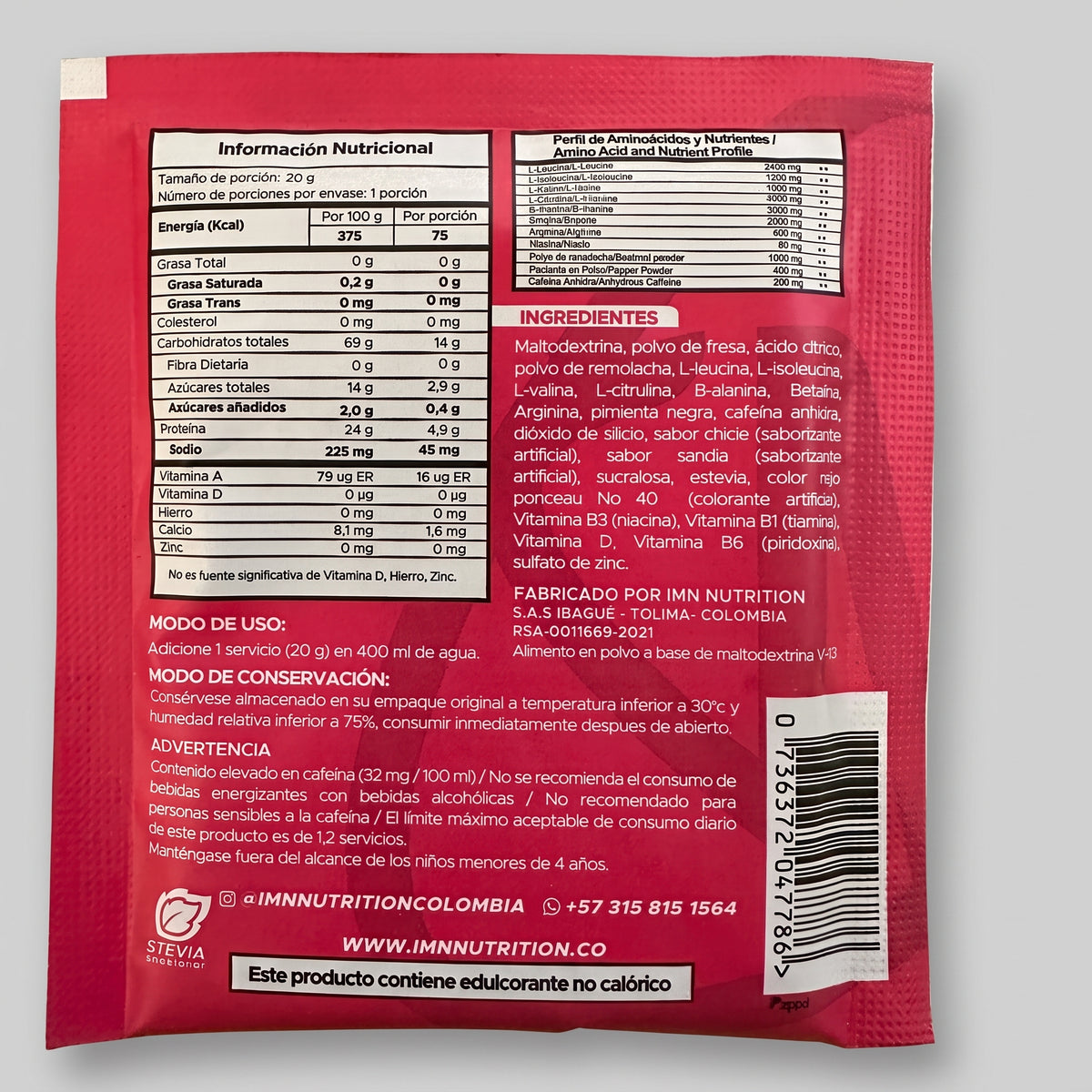 Pre-Entreno Ultimate IMN Nutrition 20g Sobre Monodosis – Con Citrulina, Beta-Alanina y Cafeína