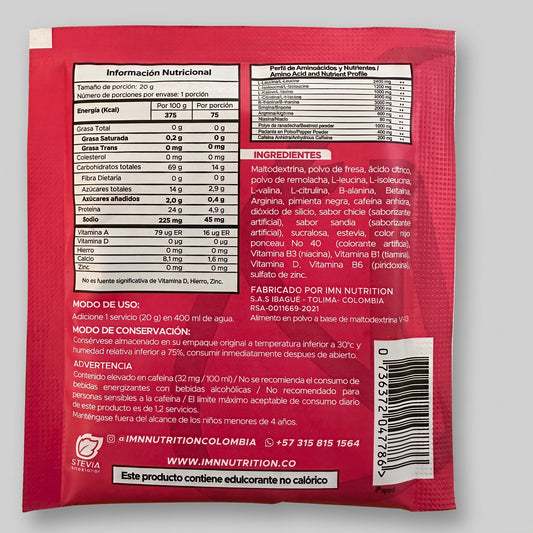 Pre-Entreno Ultimate IMN Nutrition 20g Sobre Monodosis – Con Citrulina, Beta-Alanina y Cafeína