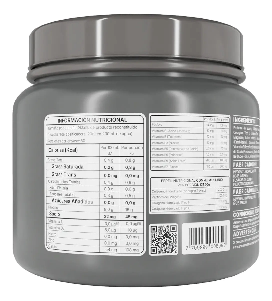 Colágeno Hidrolizado Bovino New Wealth 1000g Vainilla – 50 Servicios