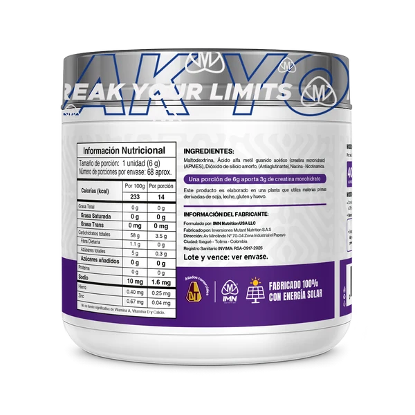 Creatina IMN Bull Sin Sabor – 68 Servicios con Creatina Monohidrato Creapure y Niacina