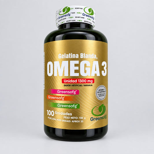 Omega 3 Greensofg 1300mg – 100 Cápsulas Blandas (Softgels) Sabor a Naranja