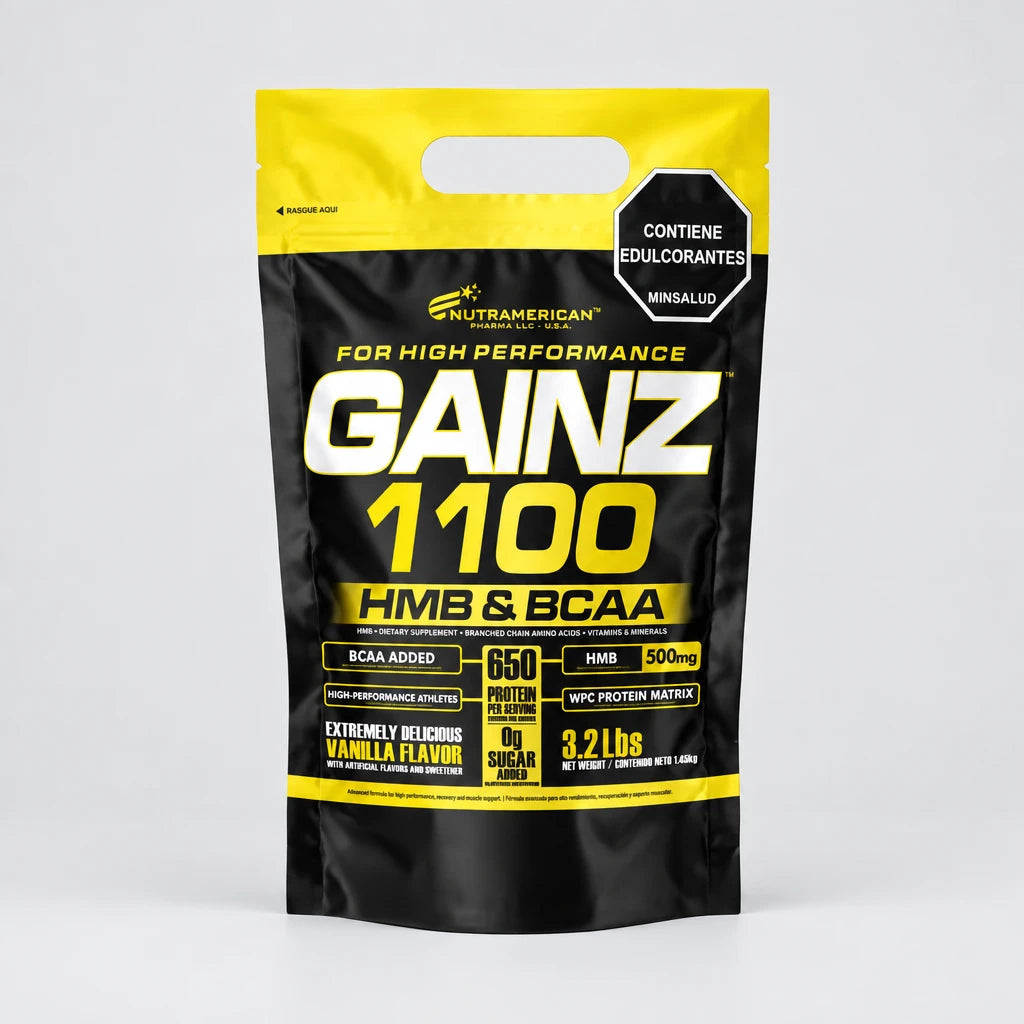 Gainz 1100 Nutramerican 3.2 Lbs (1450g) Vainilla – Con HMB, BCAA y 65g de Proteína
