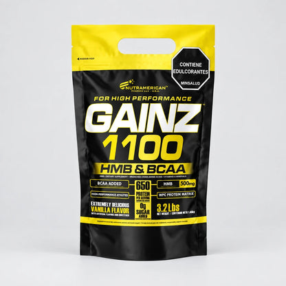 Gainz 1100 Nutramerican 3.2 Lbs (1450g) Vainilla – Con HMB, BCAA y 65g de Proteína