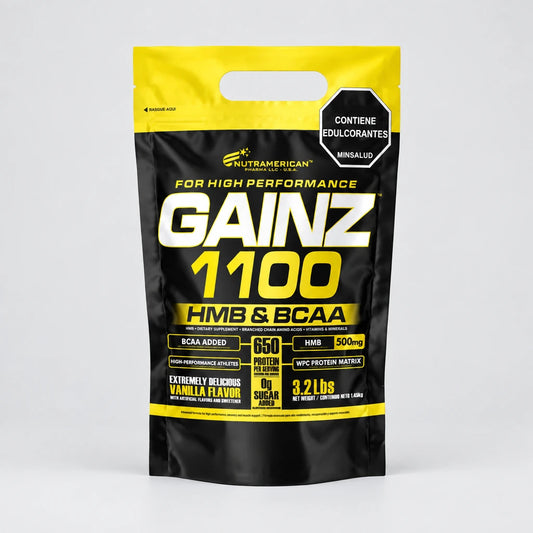 Gainz 1100 Nutramerican 3.2 Lbs (1450g) Vainilla – Con HMB, BCAA y 65g de Proteína