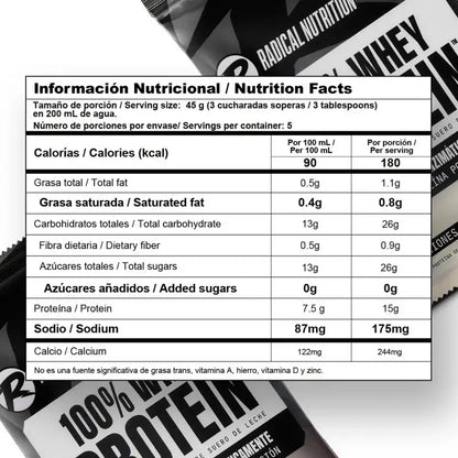 100% Whey Protein Radical Nutrition – Proteína Concentrada de Suero Deslactosada Enzimáticamente
