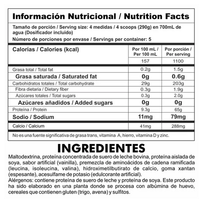 Gainz 1100 Nutramerican 3.2 Lbs (1450g) Vainilla – Con HMB, BCAA y 65g de Proteína